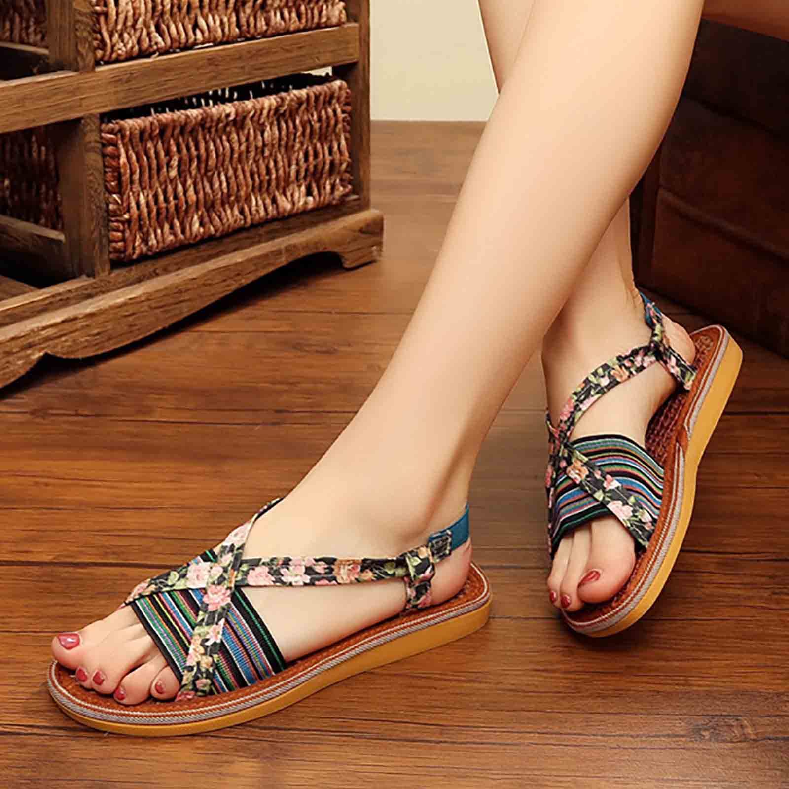Sandali da Donna Appartamenti Estivi Pantofole Piatte Casual Scarpe da Spiaggia Comode Scarpe da Passeggio Casual