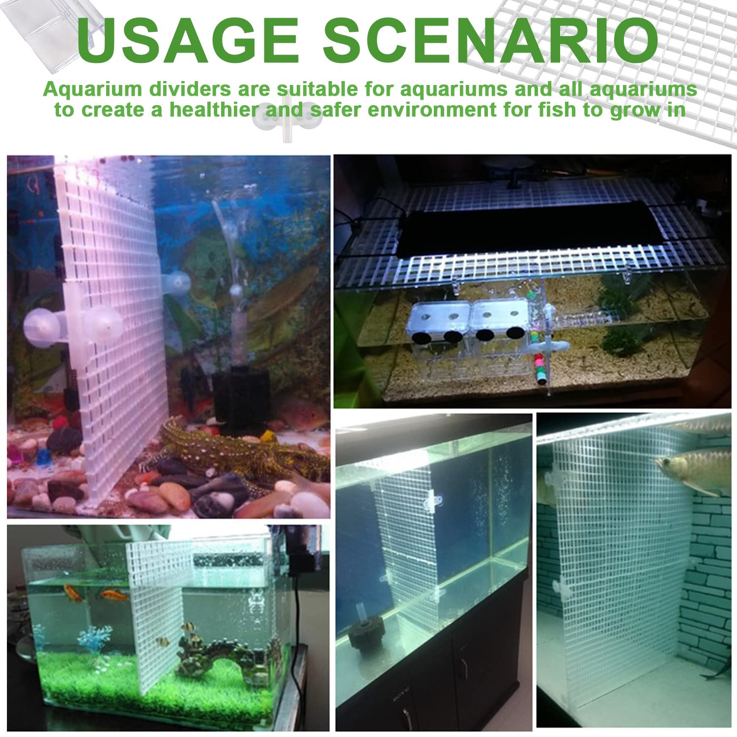 8 Pcs Divisor de Acuario Separador de Acuario Divisores de Pecera Separador de Tanque de Peces Rejilla de Plástico con 8PCS Clips de Ventosas para Mantener a Los Diferentes Peces de La Pelea