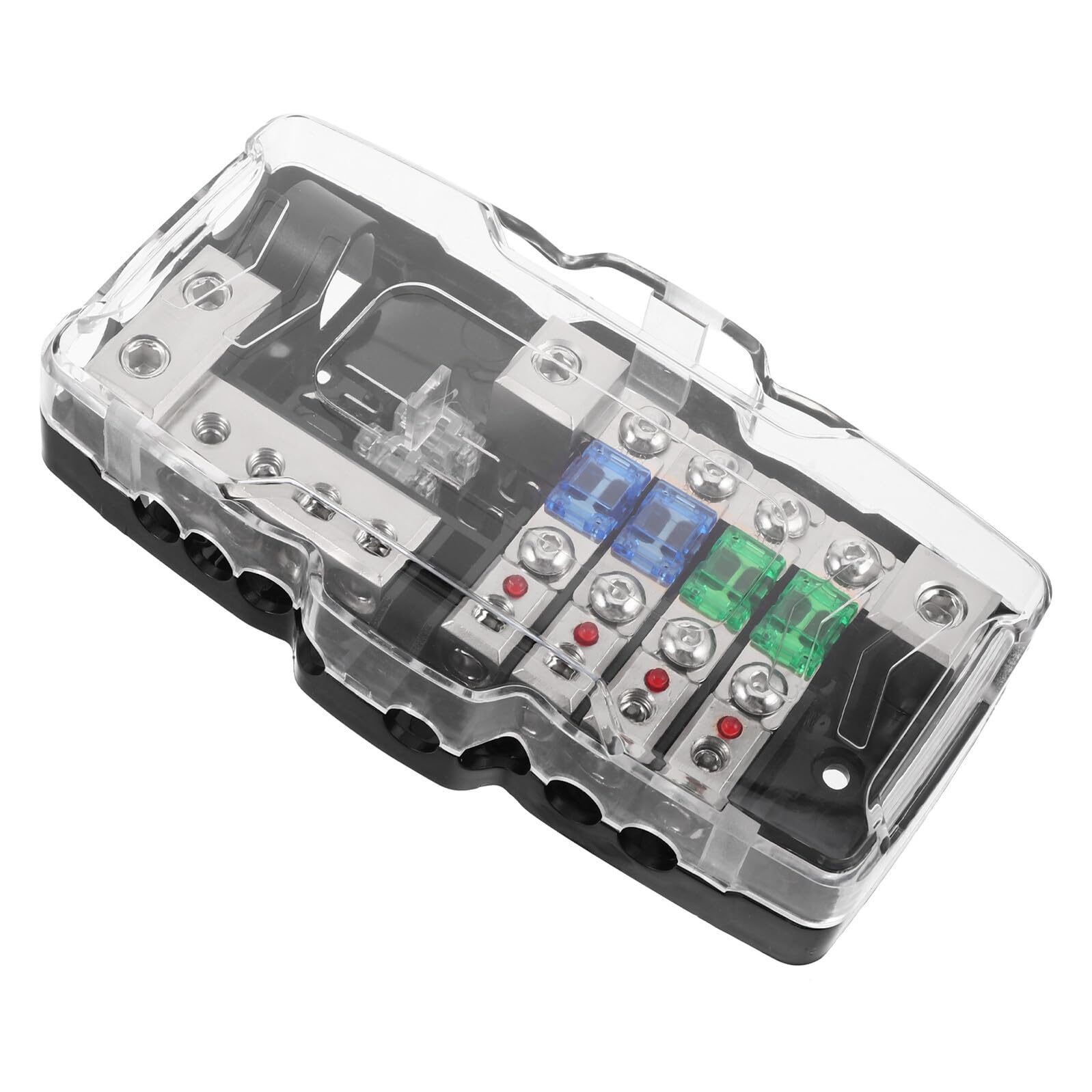 Abaodam Caja de Fusibles para Coche de 4 Vías con Portafusibles de Audio Multifuncional, Fácil Instalación y Protección de Seguridad para Sistemas de Audio Automotriz