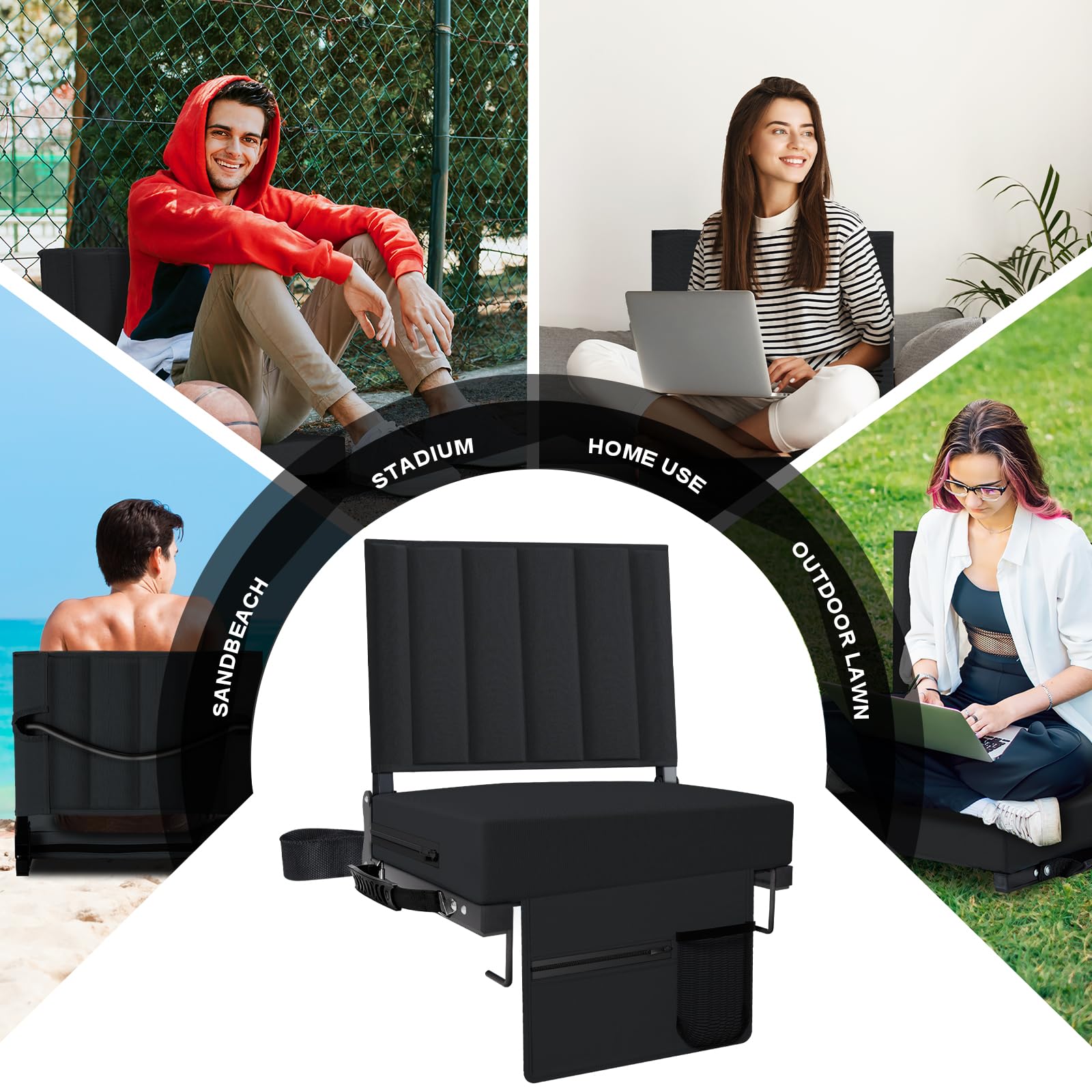 Aliphon Asiento de Estadio para gradas con Soporte de Espalda y cojín, Asientos de grada con Correa para el Hombro y portavasos, Silla de Estadio Acolchada portátil, Plegable, cómoda, para Eventos