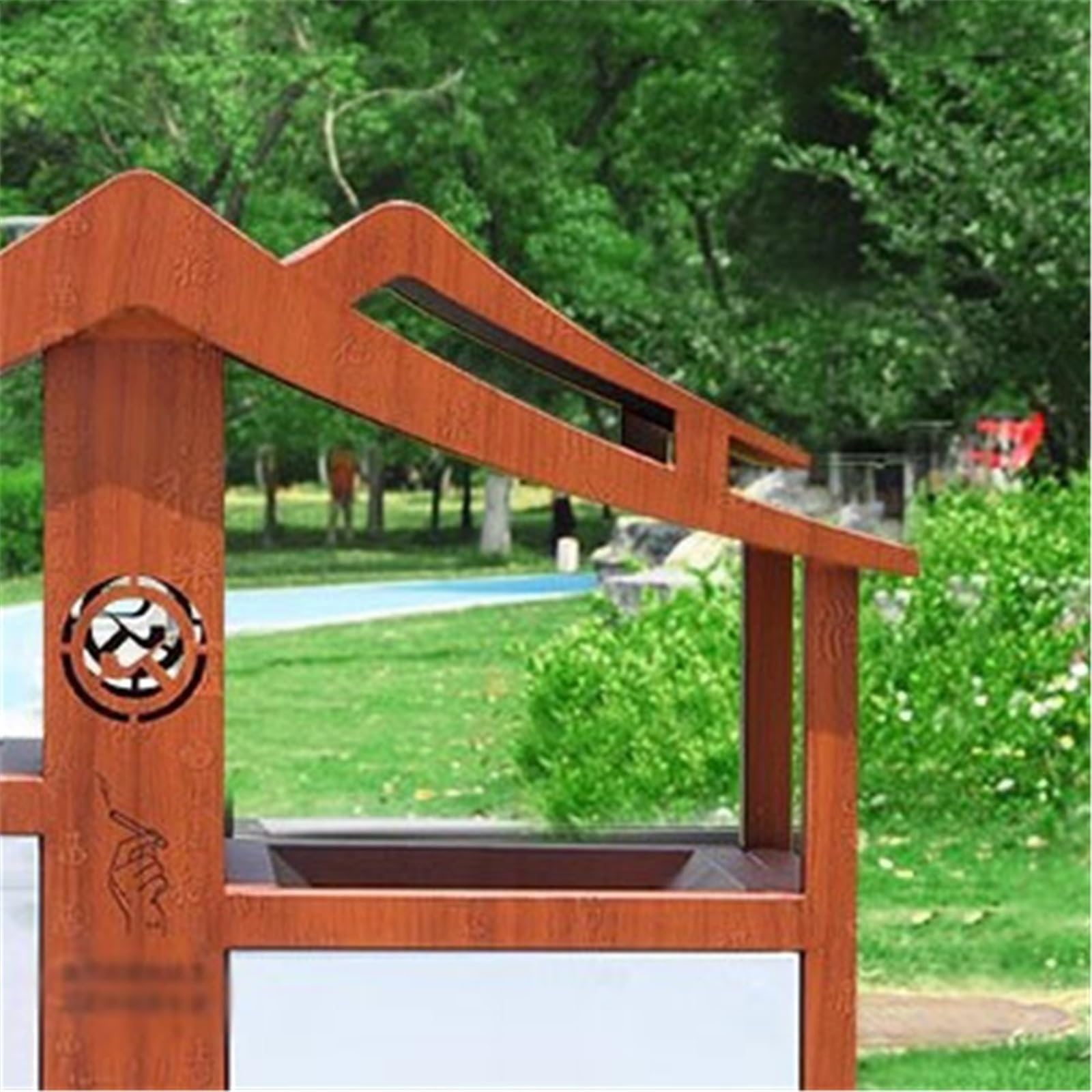 Großer Abfallbehälter Retro-Dach-Stil Mülleimer Outdoor Scenic Spot Doppelbox Metall Abfalleimer Innenhof
