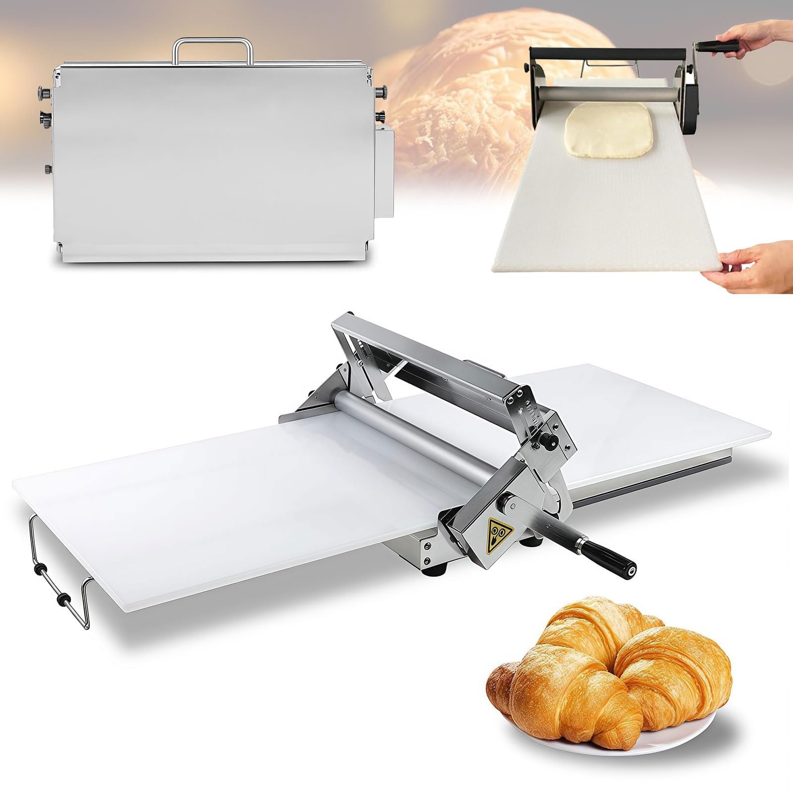 Máquina laminadora de masa, rodillo de repostería plegable manual de acero inoxidable con grosor ajustable de 0,5 a 27 mm para panadería, pizza, croissant