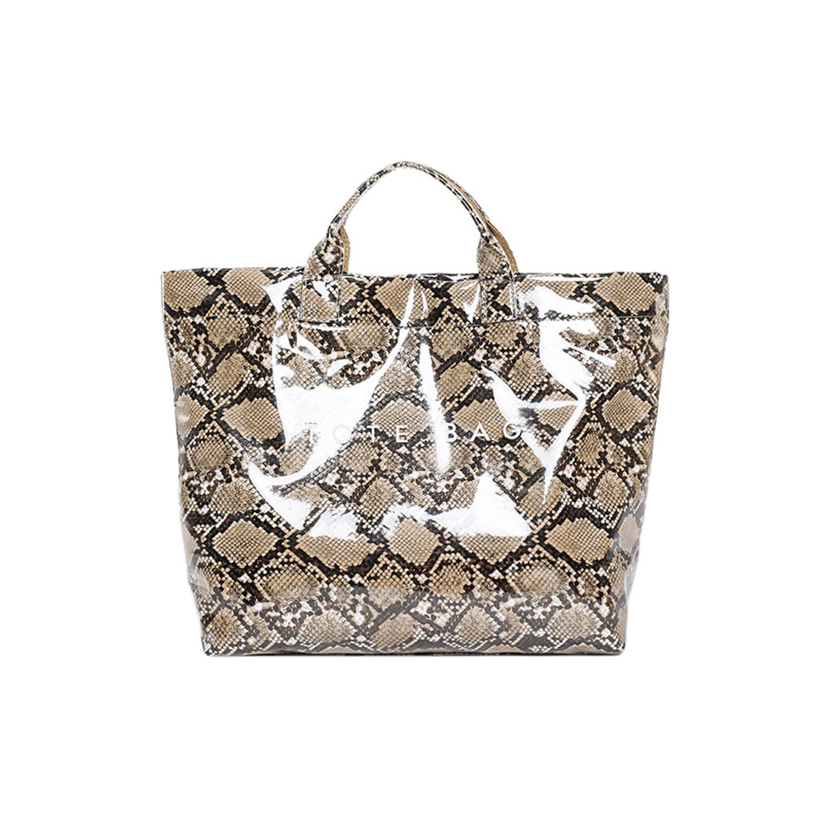 CAZSTYK Large Capacity PVC Top Handle Bag for Women with Stylish Letter Print Handbag PU Bag for and Daily Use PVC Handbag