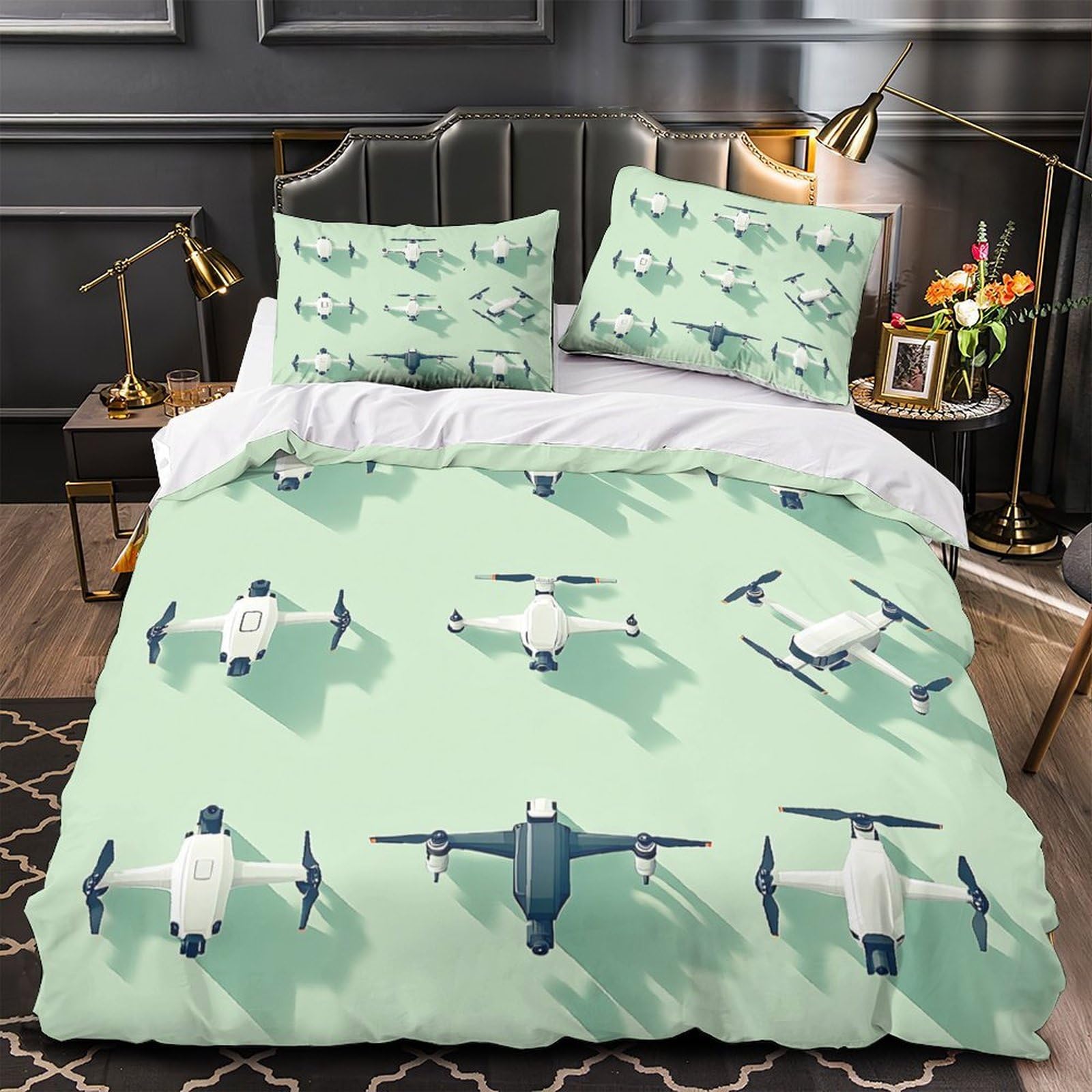 Housse de couette drone 140x200 en microfibres douces et hypoallergéniques pour lit simple enfant