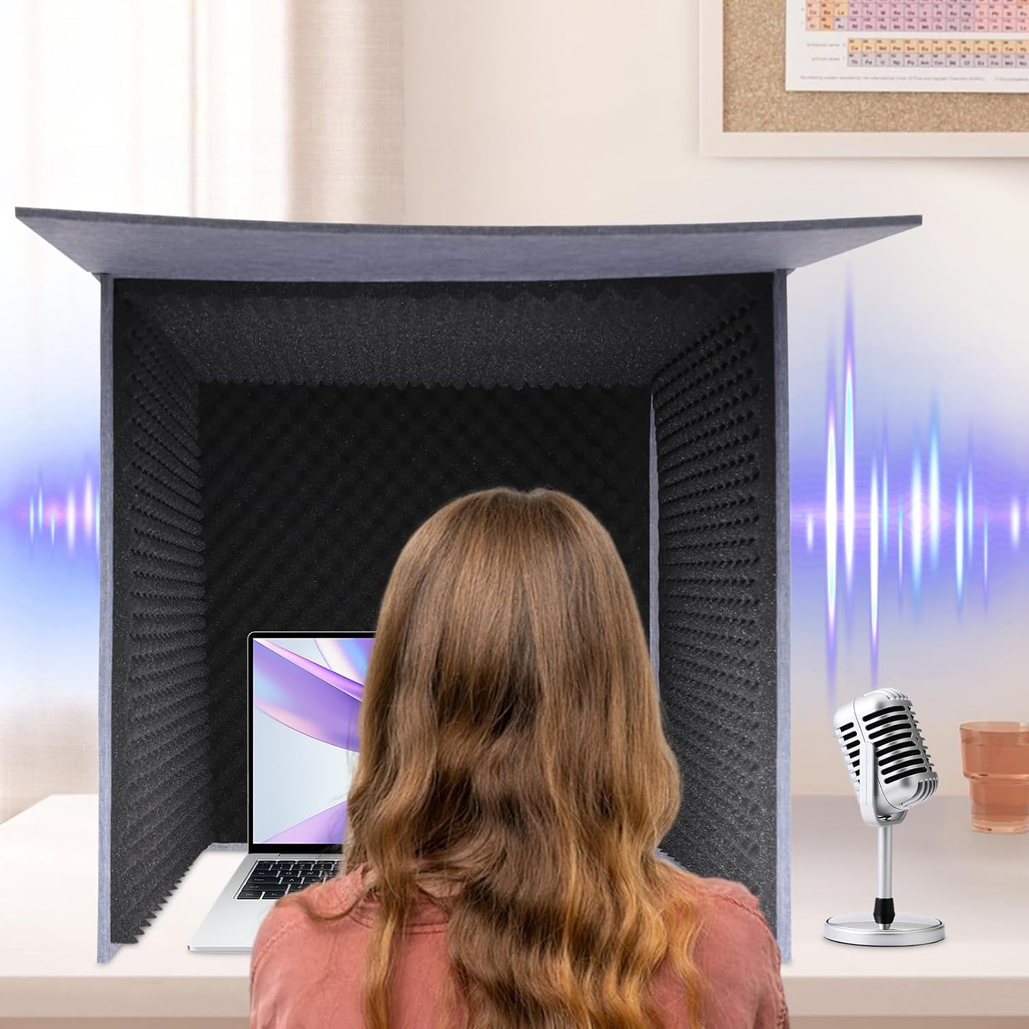 31.4 x 31.4 x 31.4 Inch Desktop Soundproof Cover, Sound Proof Box Cover, Portable Vocal Recording Booth for Home Studio, Vocal Absorbing Shield Microphone Isolation Booth Cube (Black)