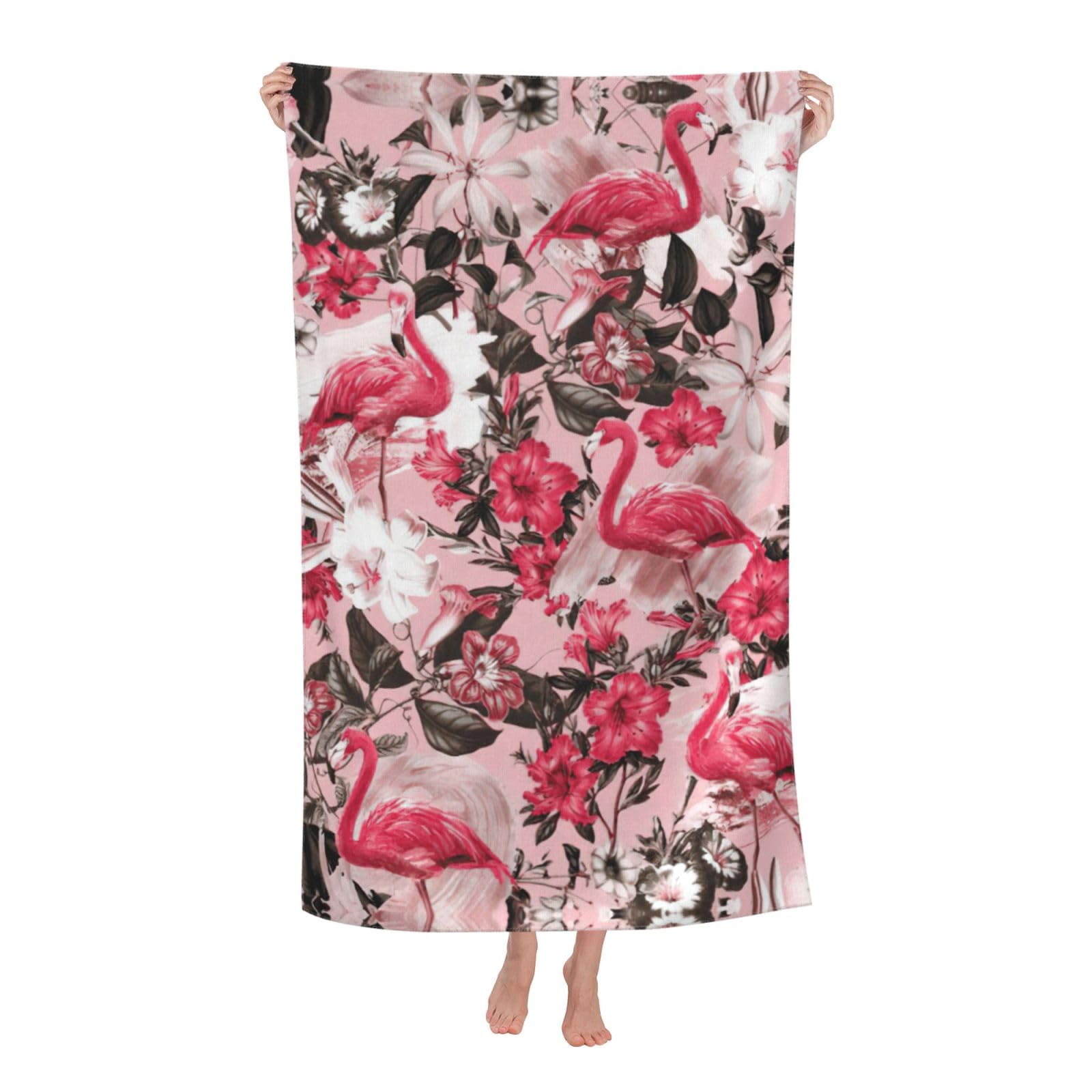KPXXAQT Flamingo Floral Printed Print Oversized Adult Beach Towel Quick-Dry Travel Swimming Camping Outdoor Adventures