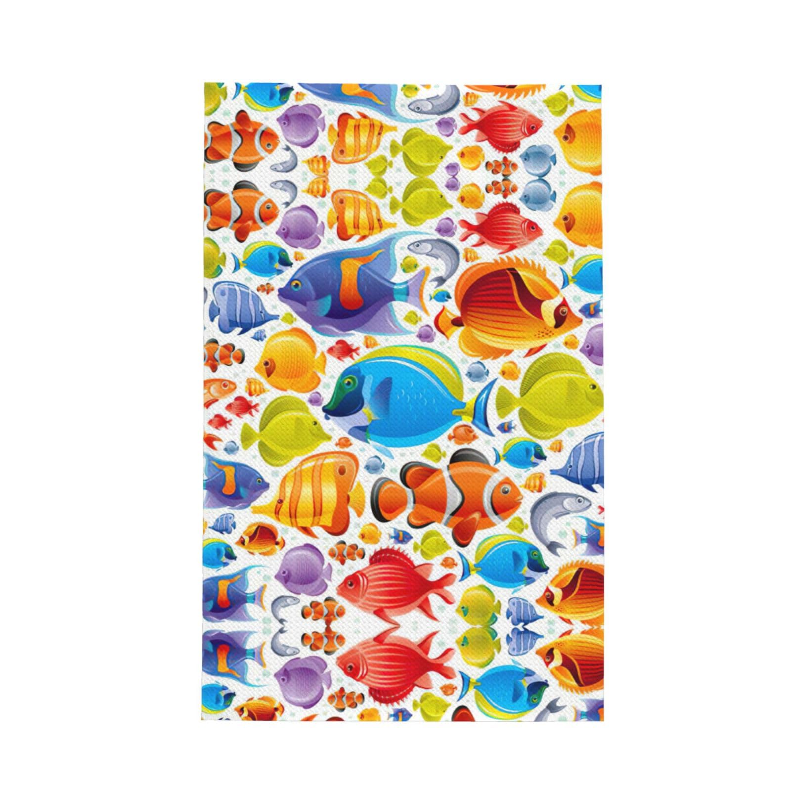 Xxahnbm Black Cartoon Fish Print Waffle Kitchen Towel,Absorbent Hand Towel