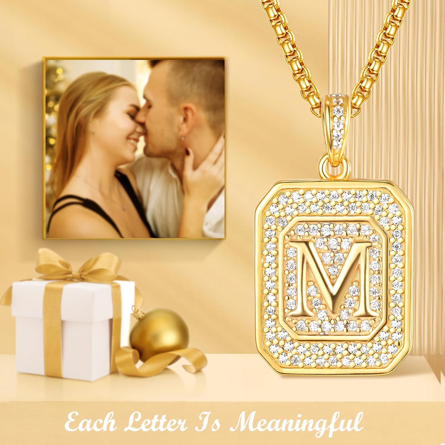 AENEAS Initial Necklace for Women Gold Plated Sterling Silver Square Initial Pendant Necklace Letter Jewelry Gift for Mom Wife Birthday Anniversary Christmas