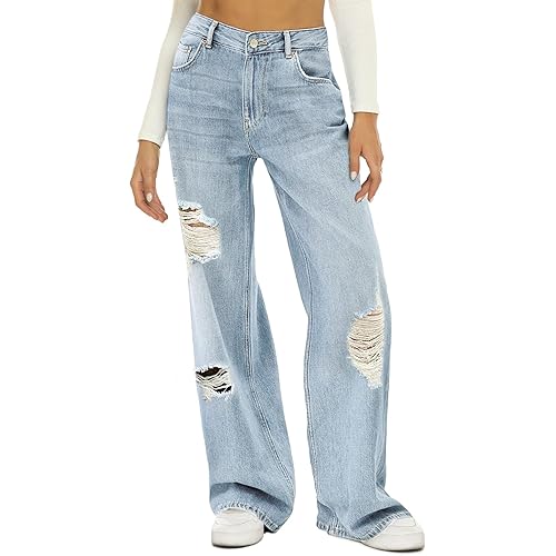 HDLTE Women Wide Leg Jeans High Waist Baggy Jean Loose Boyfriend Jeans Denim Pants Y2K