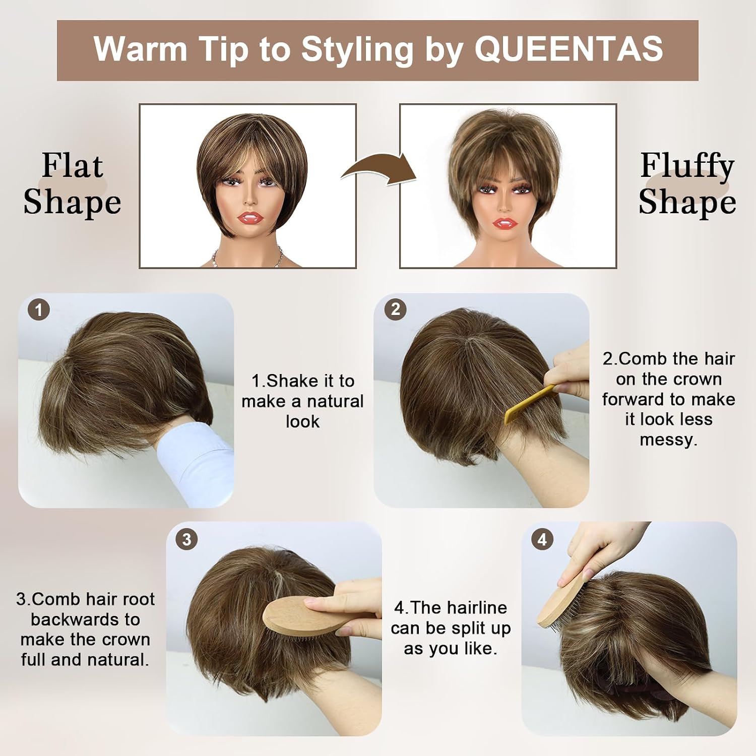 QUEENTAS Unisex 10 Inch Short Straight Blonde Wig, Heat Resistant Synthetic Glueless Wig for Halloween Cosplay Daily Wear