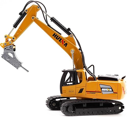 Miniatura 9 de Excavadora de taladro grande, juguetes de vehículos de construcción, camión de martillo hidráulico de aleación resistente, escala 160, excavadora de