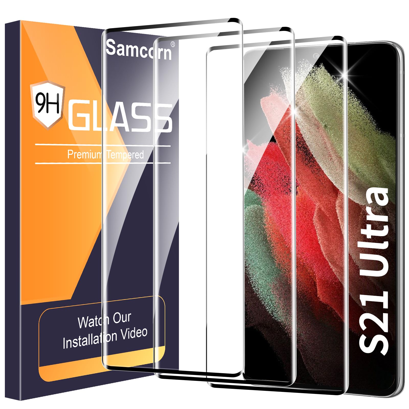 Photo 1 of 3 Pack Galaxy S21 Ultra Screen Protector, 9H Tempered Glass, Ultrasonic Fingerprint Support, 3D Curved,HD Clear Scratch Resistant for Samsung Galaxy S21 Ultra 5G Glass Screen Protector