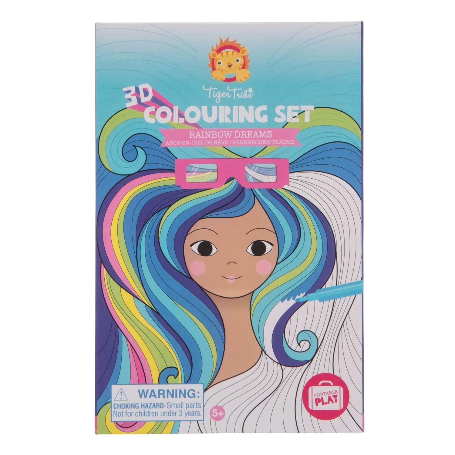 Tiger Tribe 3D Coloring Set - Rainbow Dreams - Activity Set for Kids, Fun Retro Rainbow Theme, incl. 3D Glasses, Markers, Perfect for Travel, Gifting