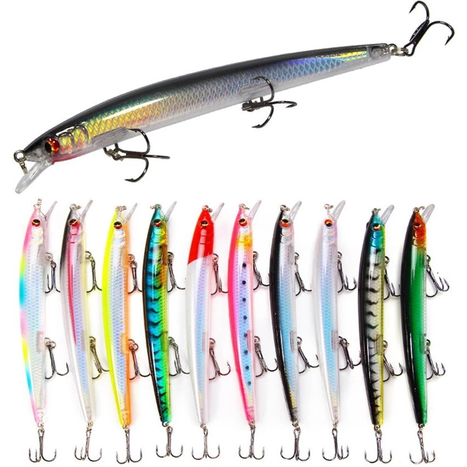 Kunstköder 10 Teile/los Lange Minnow Angeln Locken 13cm 15g Schwimmende Harte Wobbler Crankbait 3D Augen Künstliche Köder Trout Pike Karpfen Angeln Kunstköder Gummifische