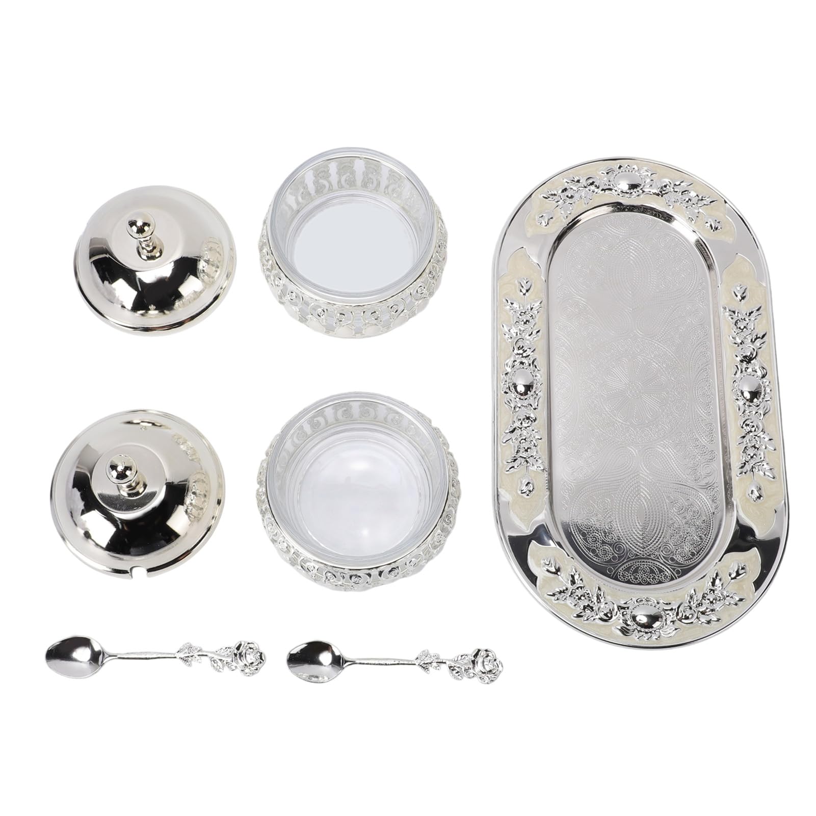 Set Zuccheriera Elegante Design Nordico Multifunzionale per Bancone della 2 unità in Acciaio Inox e Vetro con Cucchiaio e Coperchio