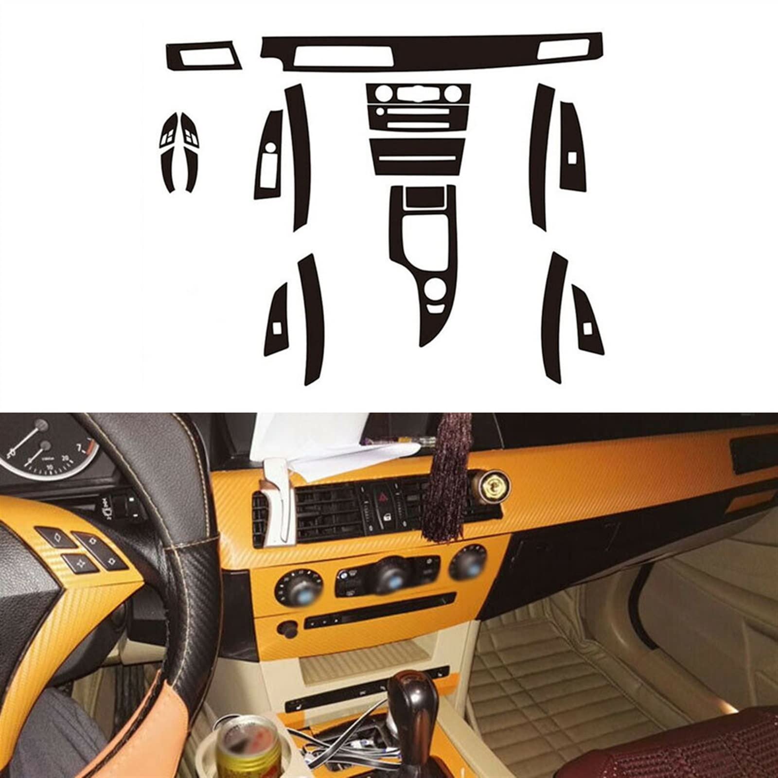 SLIMES Garniture D'autocollant Intérieur De Voiture pour BMW Série 5 E60 2006 2010 Console Centrale Élégante Décorative 3D en Fiber De Carbone Brillante