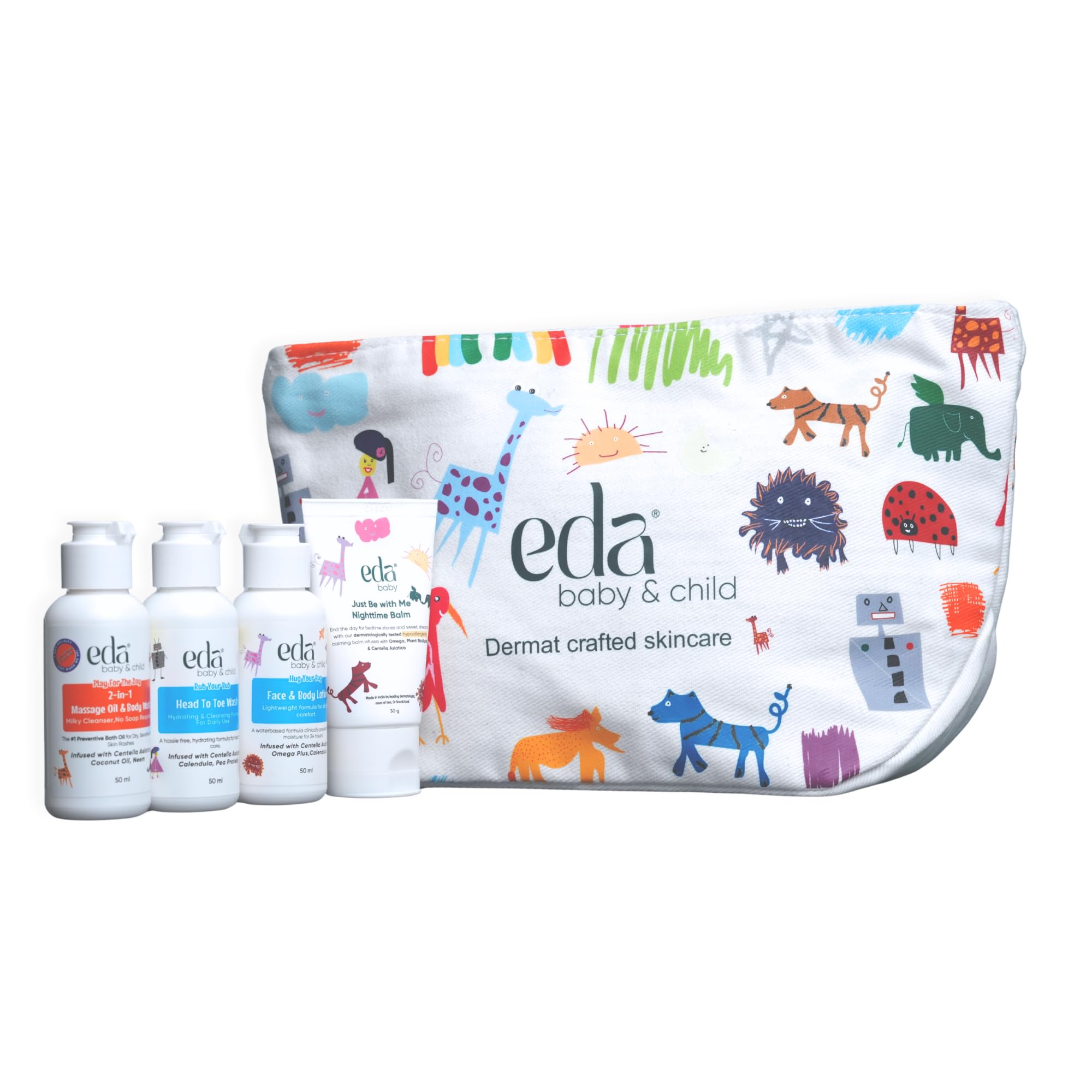 EDA BABYCARE Travel Kit with Pouch | 4-in-1 Baby Skincare Gift Set | Bath Oil 50ml + Head to Toe Wash + Baby Lotion + Nighttime Calming Balm 30gm | Newborn Baby Essentials Combo | Gift Pack for Baby Shower-image-28