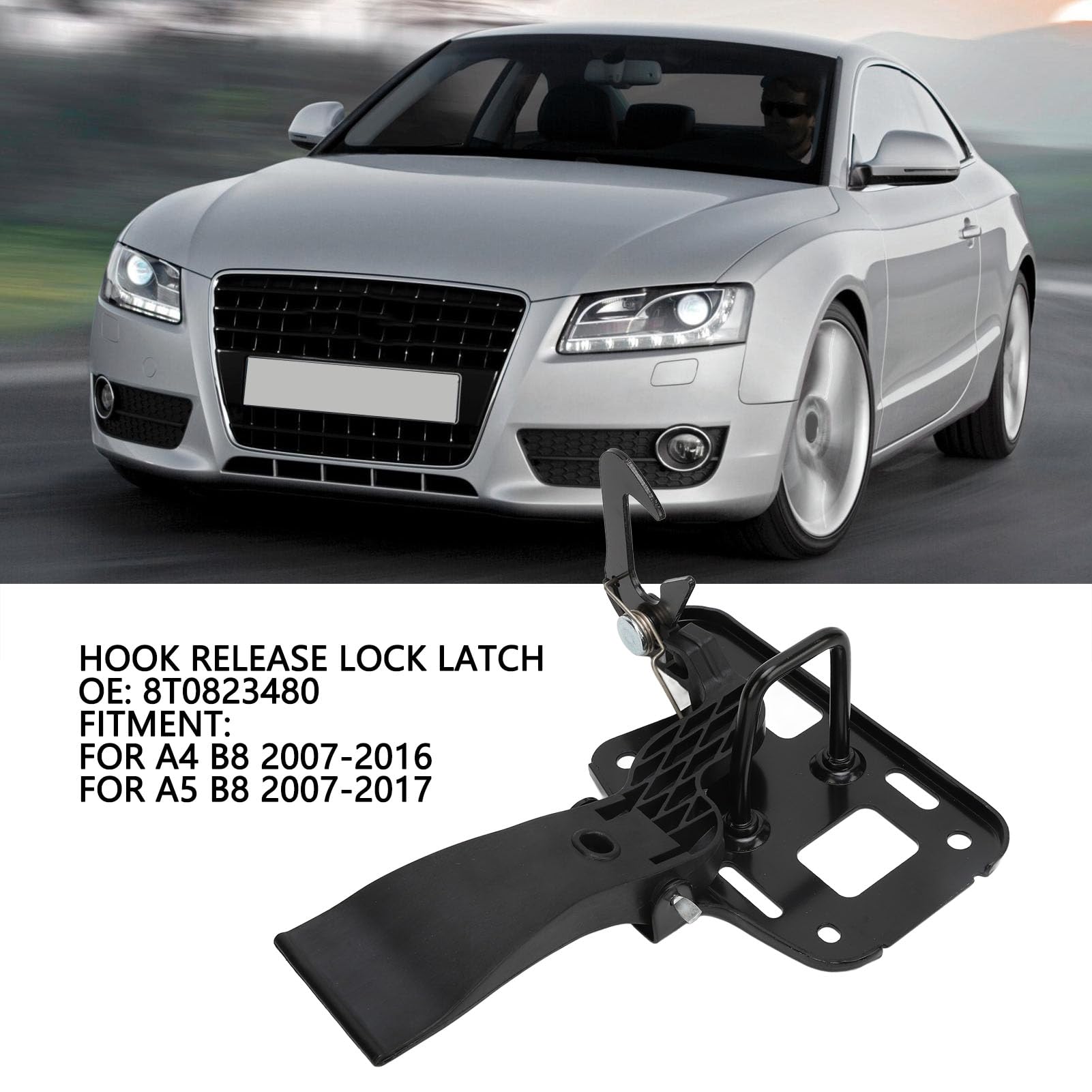 Lybunair High Performance Black Metal Hood Hook Release Lock Latch 8T0823480