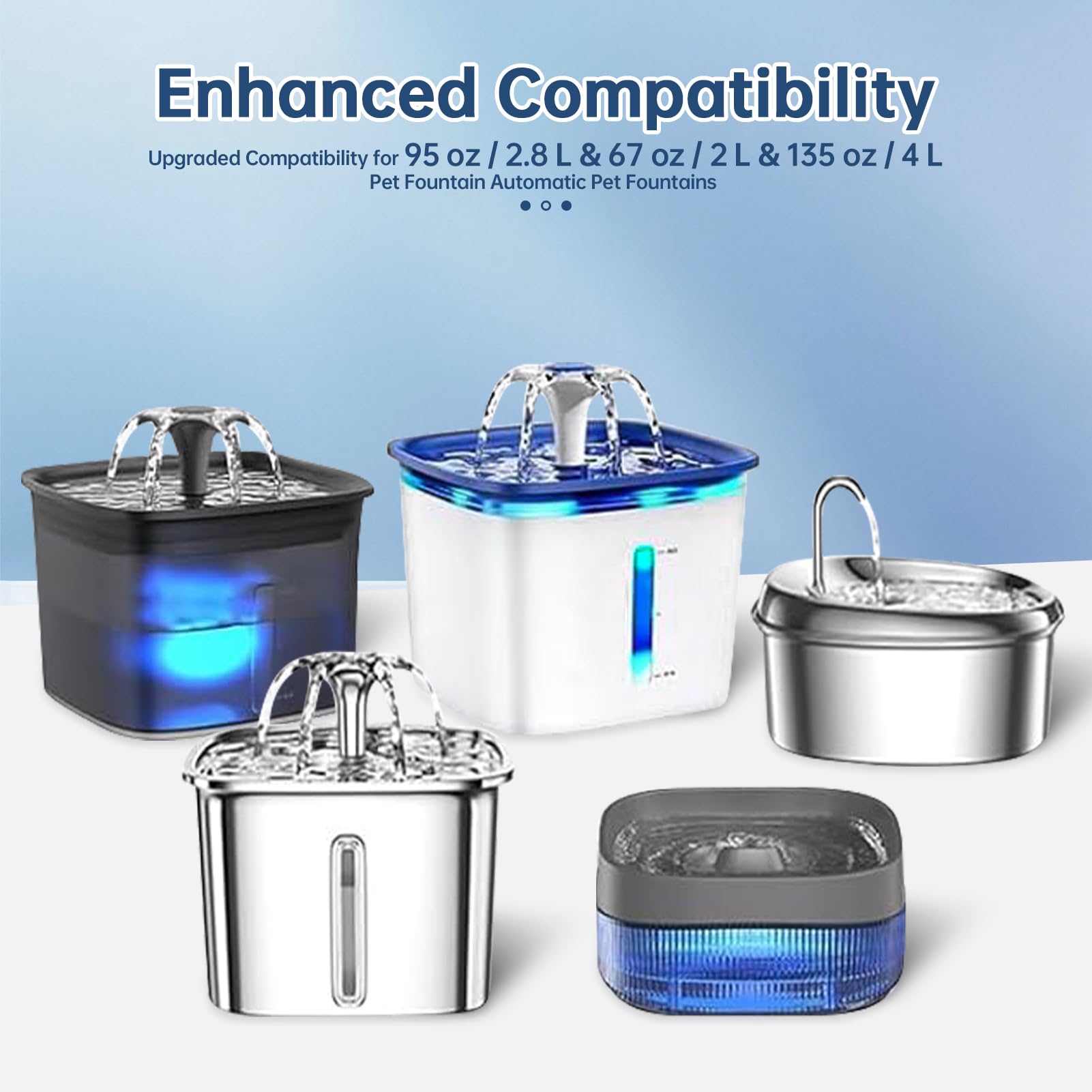 16 filtros de repuesto para fuente de agua para gatos, paquete de 8 filtros de fuente para gatos con 8 esponjas, compatibilidad mejorada para fuente de agua para mascotas de 94 onzas/2.8 L, 134 onzas