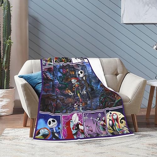 Miniatura 7 de Manta de cama de anime antes de Navidad con divertida manta de cama de película de Jack, manta de Navidad de terror para todas las estaciones, manta