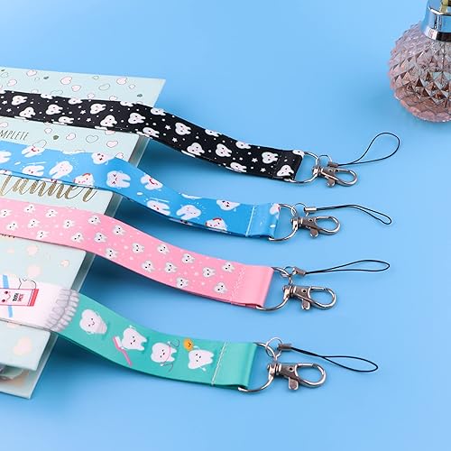 Miniatura 2 de Yansitu Llavero dental, correa rosa con dientes encantadores, lindo cordón para el cuello para llaves, tarjeta de identificación para mujeres, niñas
