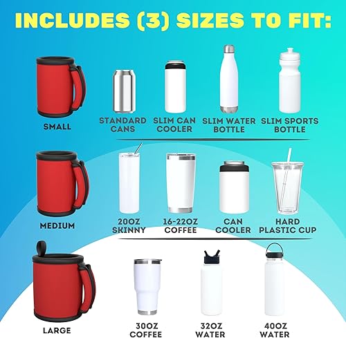 Vista 8 de TahoeBay Asa universal para vasos (paquete de 3) se adapta a botellas de agua, latas, aisladores de latas, correa de mango de neopreno en blanco