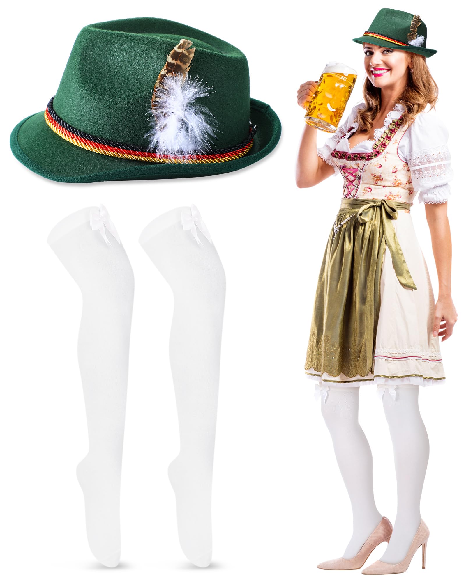 Hercicy 2 Pcs Oktoberfest Accessories Women, Hat＆ Dirndl Socks