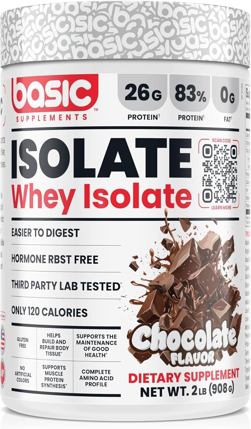 Basic Whey Protein Isolate, 26g Protein, 0g Fat, Gluten-Free, RBST-Free, Rapid Absorption, 110 Calories