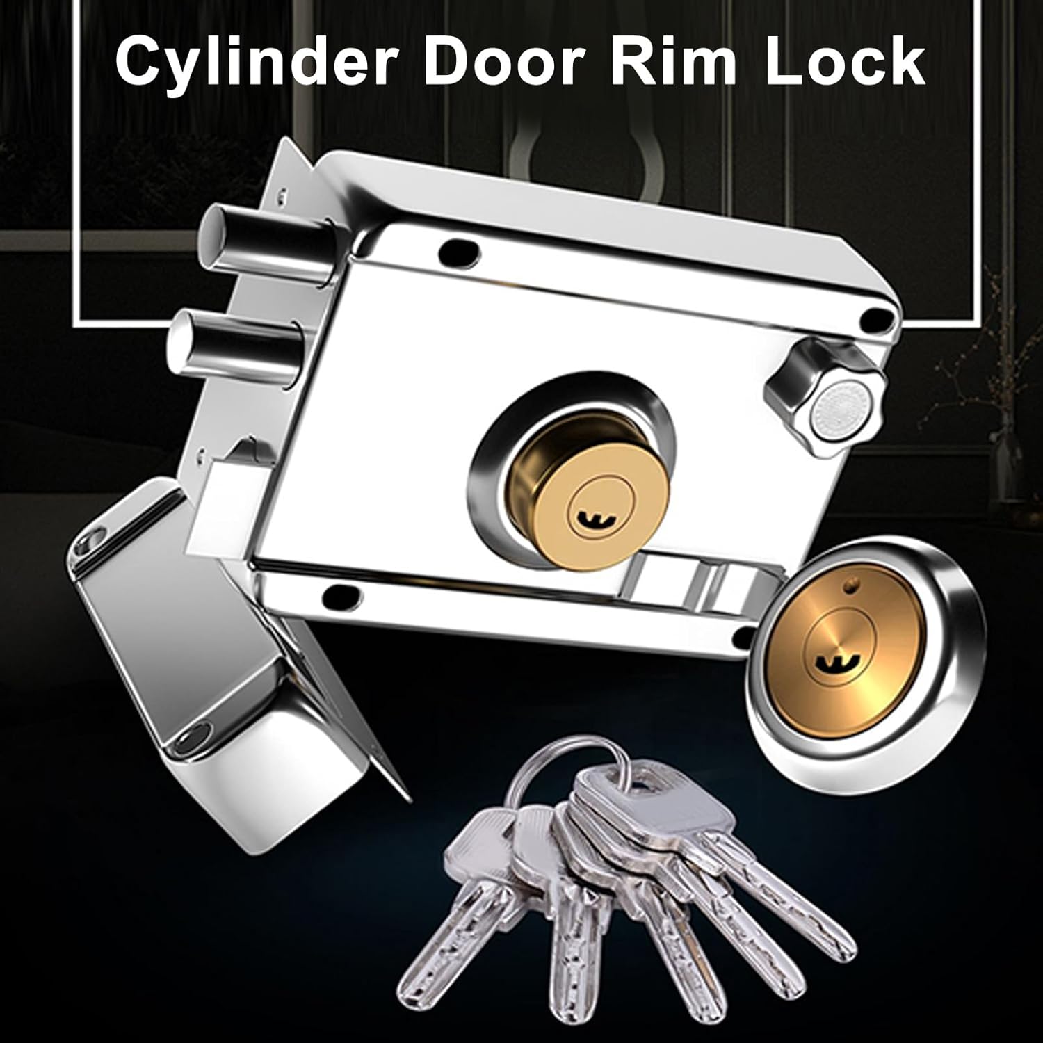 Secure Door Rim Lock, Deadbolt Set with Keys, Copper Core Square Column, Enhanced Home & Gate Safety, Thickened Steel, Vertical Keyway Lock Set