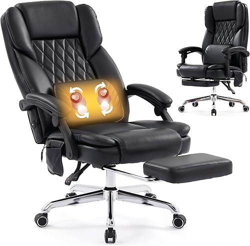 Silla de oficina grande y alta de 300 libras con masaje de amasamiento 3D, sillas de oficina para aliviar el dolor de espalda, comodidad ergonómica,