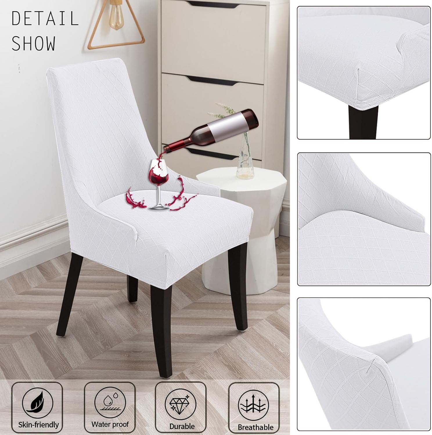 Dining Chair Covers, Stretch Wingback Dining Chair Covers, Dining Room Chair Covers Protector Cover, for Dining Room, Banquet, Home Decor (White,6 Pieces)