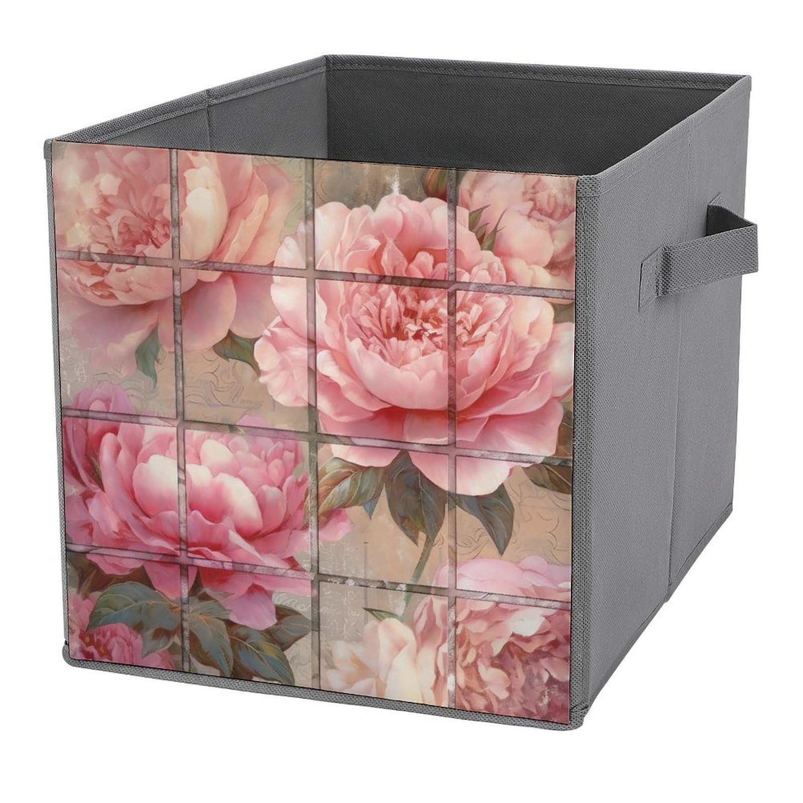 NONHAI Collapsible Storage Bins with Dual Handles Fabric Storage Basket Foldable Cubes Organizer Baskets Pretty Flowers Storage Boxes for Organizing Clothing Cube Storage Organizer Bins