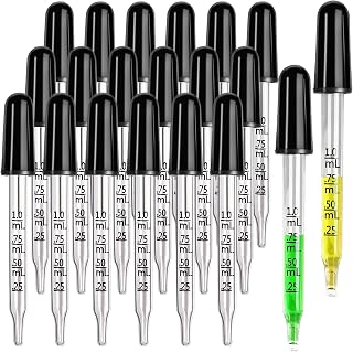 Teenitor 20 Pack 1ml Glass Eye Droppers for Essential Oils, Medicine, Lab - Straight Tip Pipettes with Storage Box