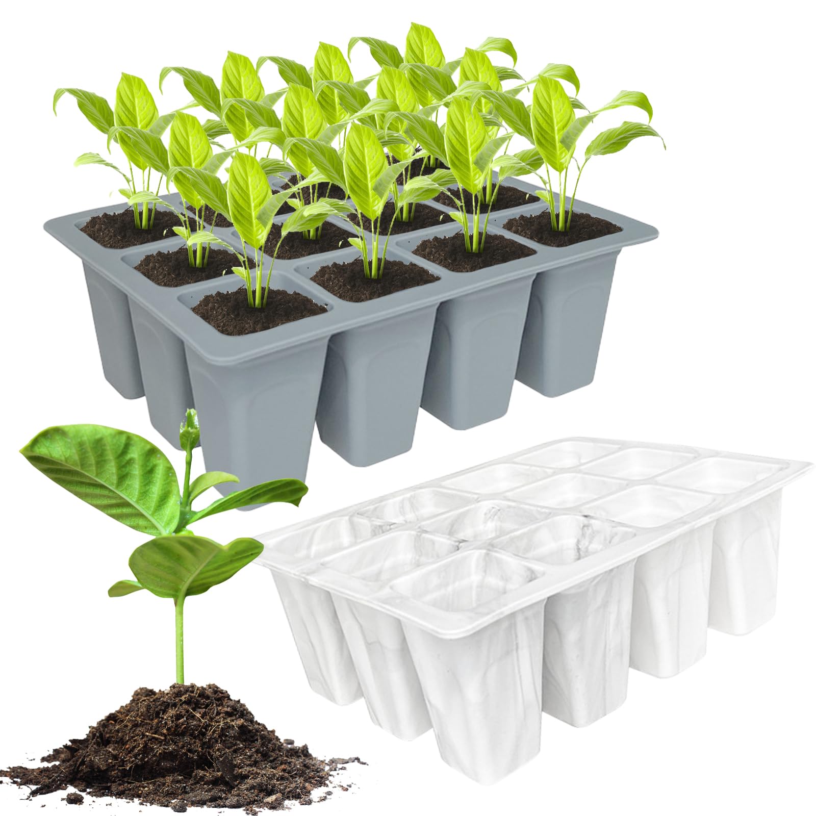JasCherry 2 Pack Cell Seed Trays for Seedlings Reusable, Silicone Seedling Pots Plant Seed Starter Tray, Bonsai Plant Starter Kit Flexible Seedling Germination Cup for Indoor Plant Propagation