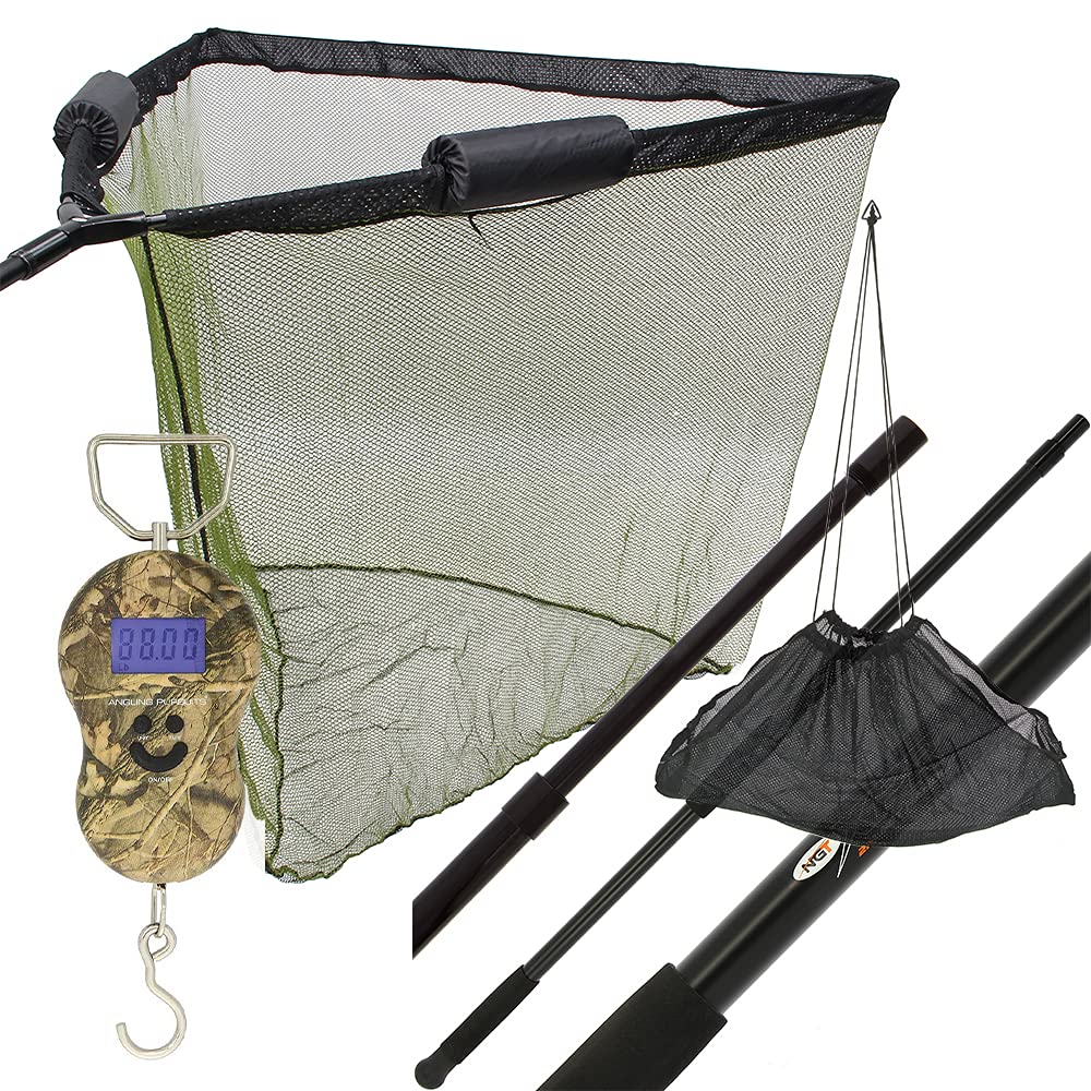 DNA Leisure42" Landing Net Dual Float Carp Coarse Fishing with 2m 2pc Pole Handle + Stink Bag Case & Digital Camo Scale 40kg/88lb with Sling