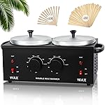 Non-Stick Hair Removal Wax Warmer with Adjustable Temperature - Large Professional Double Pot for Salon and Home Use, Includes 100 Wax Sticks