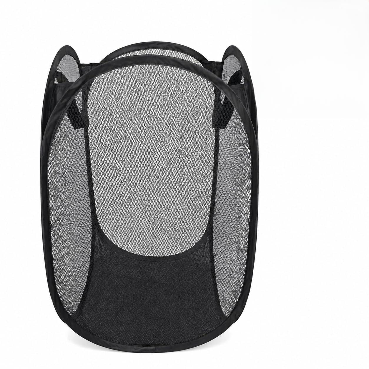 Collapsible Mesh Laundry Basket, 75L Large Pop Up Laundry Hamper with Side Pocket, Foldable Storage Basket with Handles for Bathroom College Dorm Black
