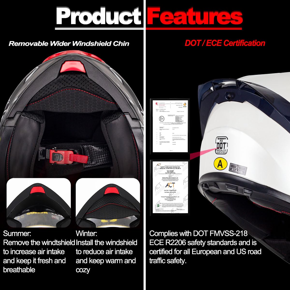 Motorradhelm Klapphelm mit Bluetooth, ECE Zertifiziert Integralhelm mit Doppelvisier, mit Eingebautem Mikrofon für Automatische Reaktion, für Erwachsene Frauen Männer (21.6-24.4in)