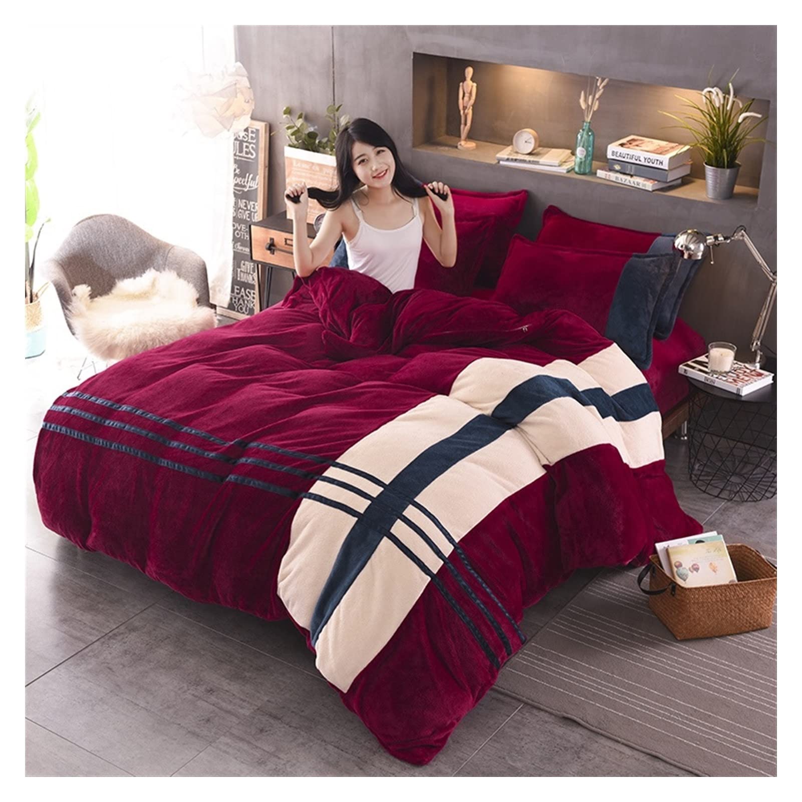 Housse de couette velours de luxe lit double en flanelle épaisse