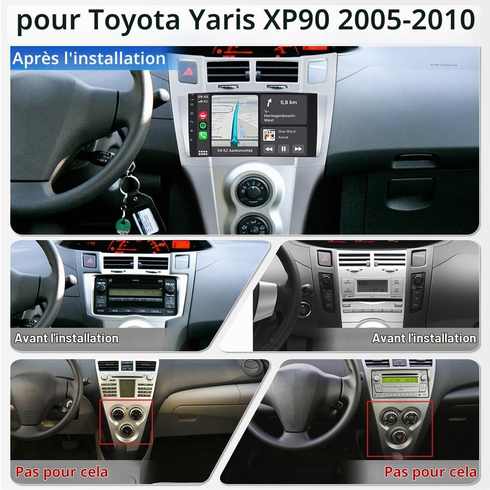 9" Autoradio Android 15 pour Toyota Yaris XP90 2005-2010 4+64 Go