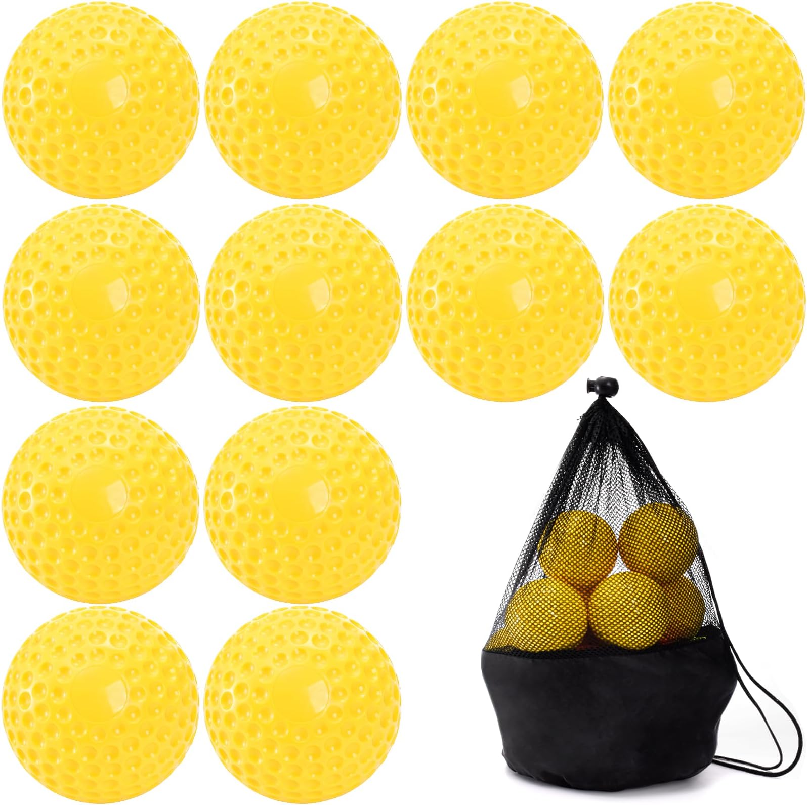 Tebery 12 Pack Green Dimpled Baseballs, 9-Inch Pitching Machine Baseballs for Hand-Eye Coordination, Hitting and Fielding Practice