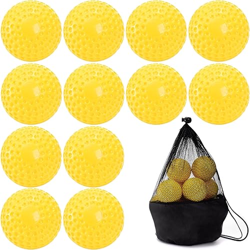 Tebery Paquete de 12 pelotas de béisbol con hoyuelos verdes, máquina de lanzamiento sin picaduras de 9 pulgadas para coordinación mano-ojo, práctica