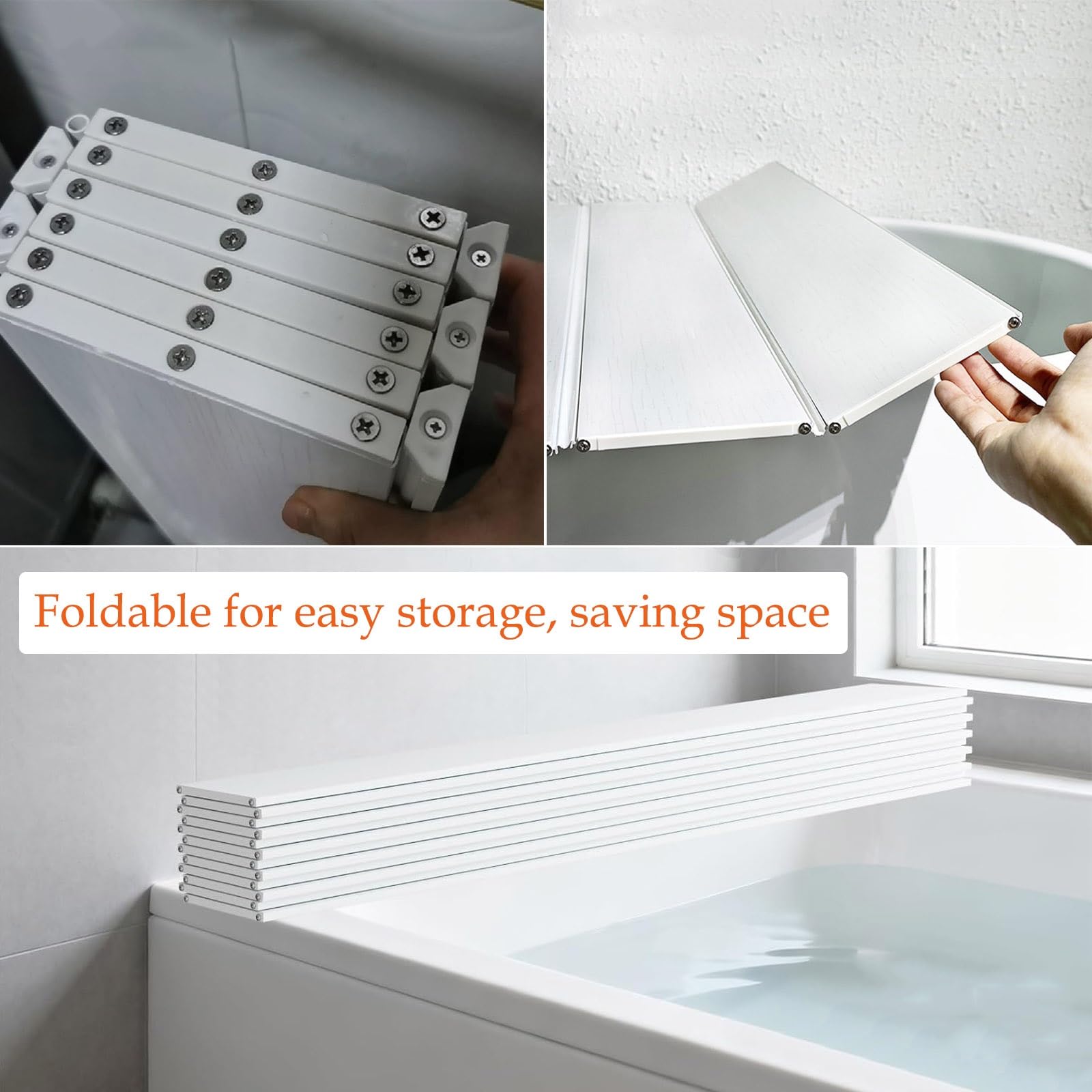 Cubierta plegable impermeable para bañera, tabla de baño de PVC a prueba de polvo, alfombrilla de 0,6 cm de grosor para bañeras de 116 x 66 a 170 x 80 cm, accesorio de baño blanco