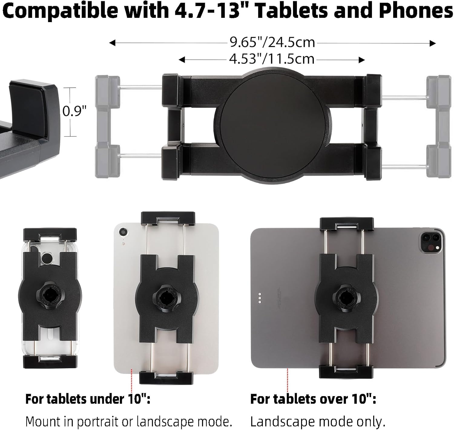iPad Holder for RAM Mounts, Tablet Clip Mount with Aluminum Extended Arms for iPad Pro 12.9 Air Mini, Compatible with 1" B Size Truck Car Vehicle Mounts