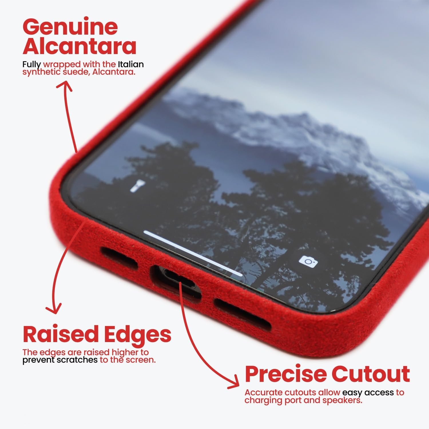 for Alcantara Full-Wrap Phone Case for iPhone 14 Series, Compatible with Mag-Safe Wireless Charging, Handmade Full-Wrap Italian Synthetic Suede Cover (for iPhone 14 Pro Max, Red)