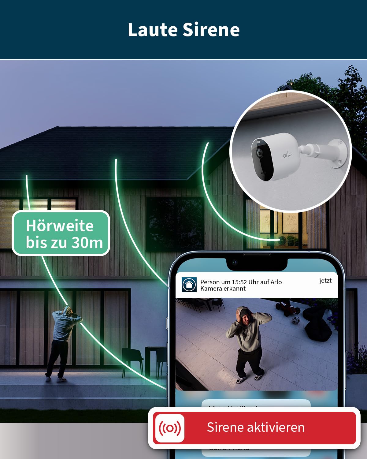 Arlo Pro 5 Überwachungskamera Aussen WLAN, 2K+ HDR Video, Kabellos, Verbesserte Farbnachtsicht, 160° Blickwinkel, Spotlight, 2-Wege Audio, Alarm Sirene + Arlo Secure Testzeitraum, 3er Set, Weiß