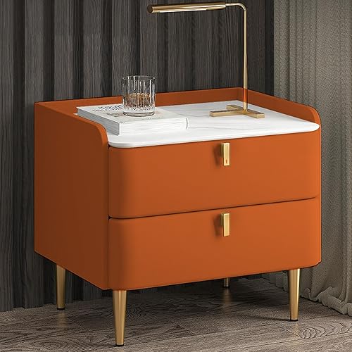 Mesita de noche, mesa auxiliar con almacenamiento, mesita de noche de madera maciza con 2 cajones, parte superior de mármol sintético, para muebles