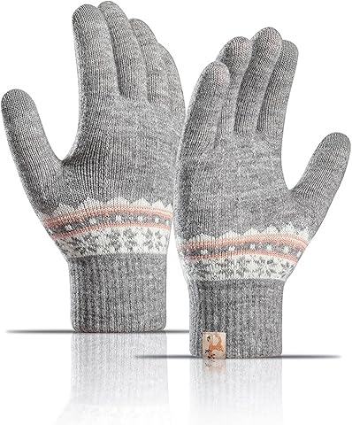 TAGVO Guantes Touch Screen Termicos para Mujer, Punto Cortaviento Guantes de Mujer, Elástico Guantes de Invierno Mujer, Guantes Mitones Calientes Cashmere para Esquí Correr Senderismo Ciclismo
