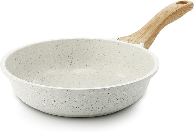 Nonstick Ceramic Frying Pan Skillet, 8 Inch Omelet Pan, Healthy Non Toxic Chef Pan, Induction Compatible Egg Pan with Heat Resistant Handle, PFAS-Free, White