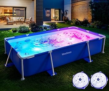 Above Ground Pool,2026 Frame Deep Swimming Pool with Pool Lights,Rectangle Family Pool,Above Ground Pool Easy Set,7ftx48inx24in Outdoor Pool,Backyard Pool for Kids,Adults,Pump Not Included